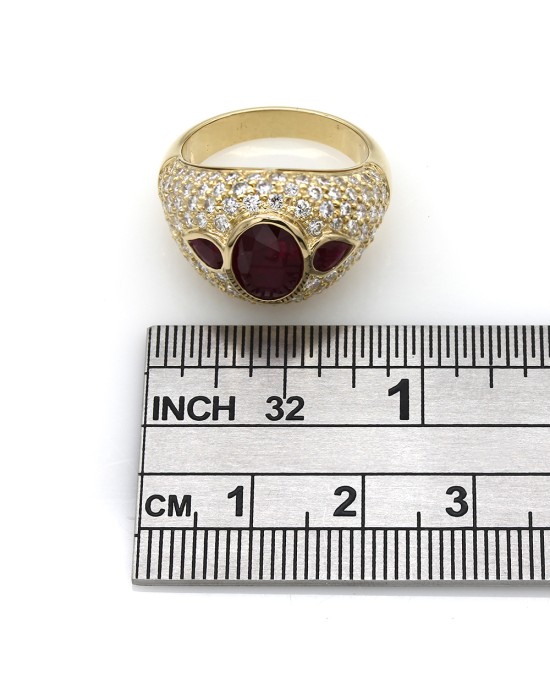 Burmese Ruby and Diamond Dome Ring in Gold